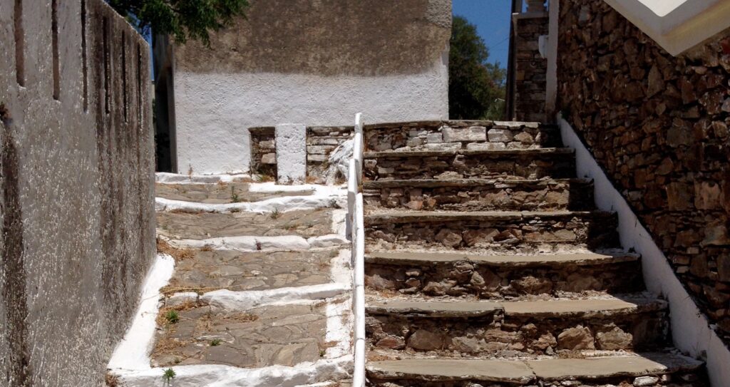 Two sets of stone stairs.