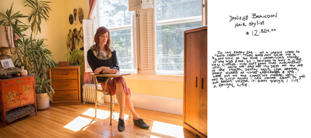 Two side-by-side images of a person sitting at a desk, and a hand-written letter.