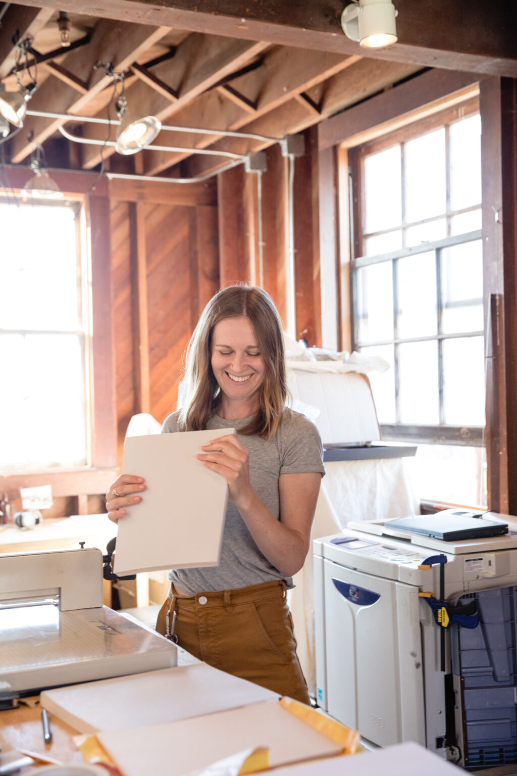 person in a brightly lit studio