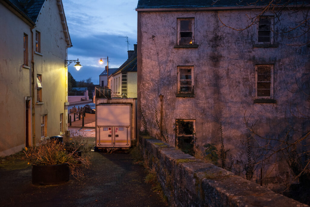 Houses at dusk.