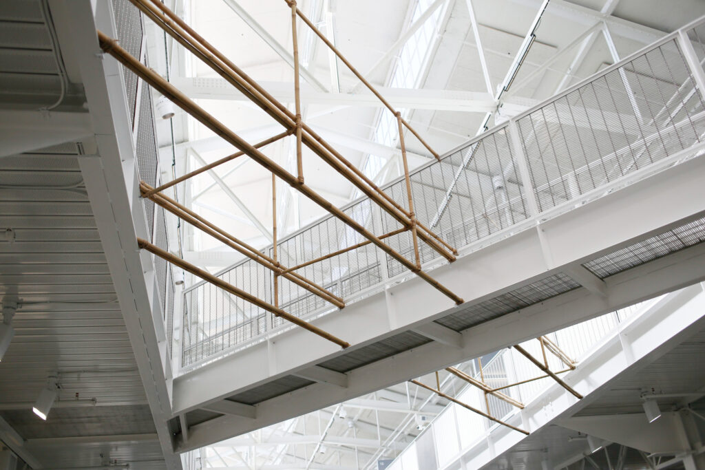 An image of the interior of a building with walkways.