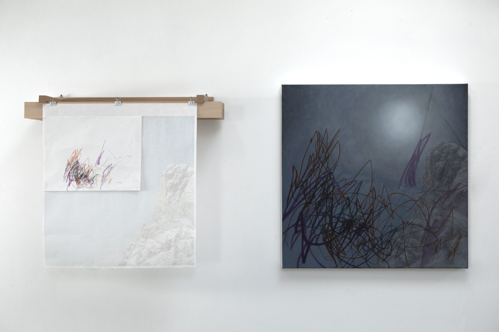 A collaged image and a painting