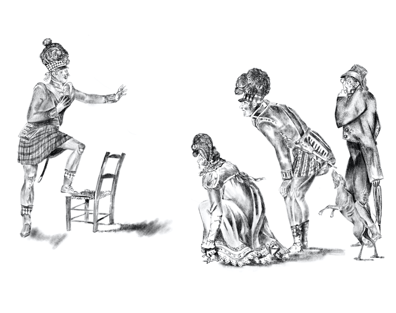 Drawing of several figures and a chair