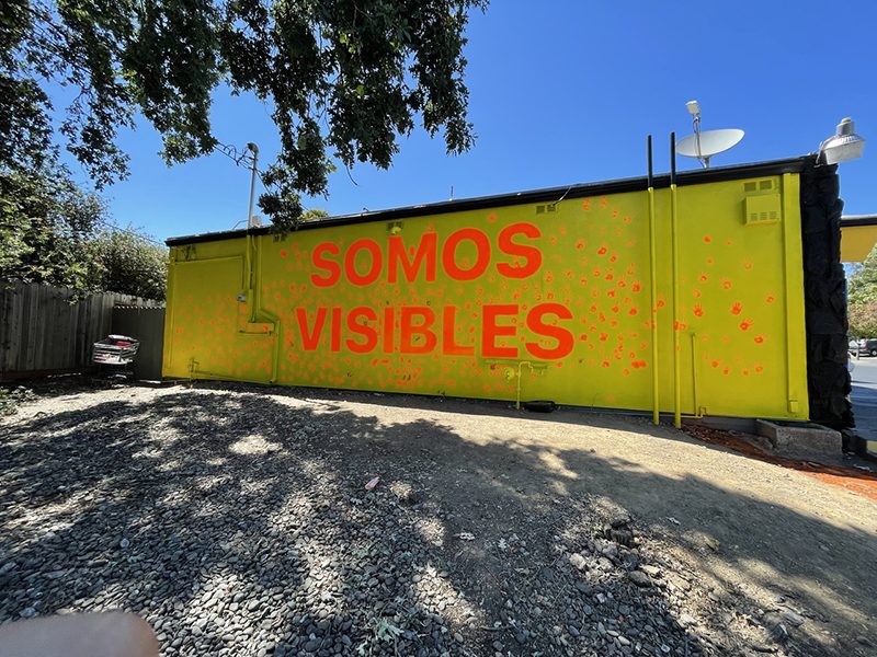 Large mural of text reading 