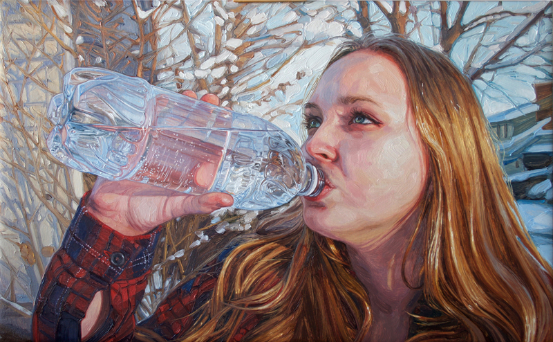 painting of a person drinking water