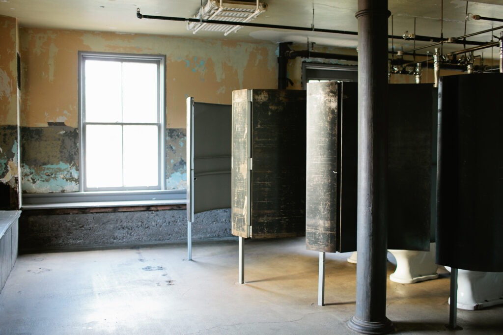 Bathroom stalls with steel walls