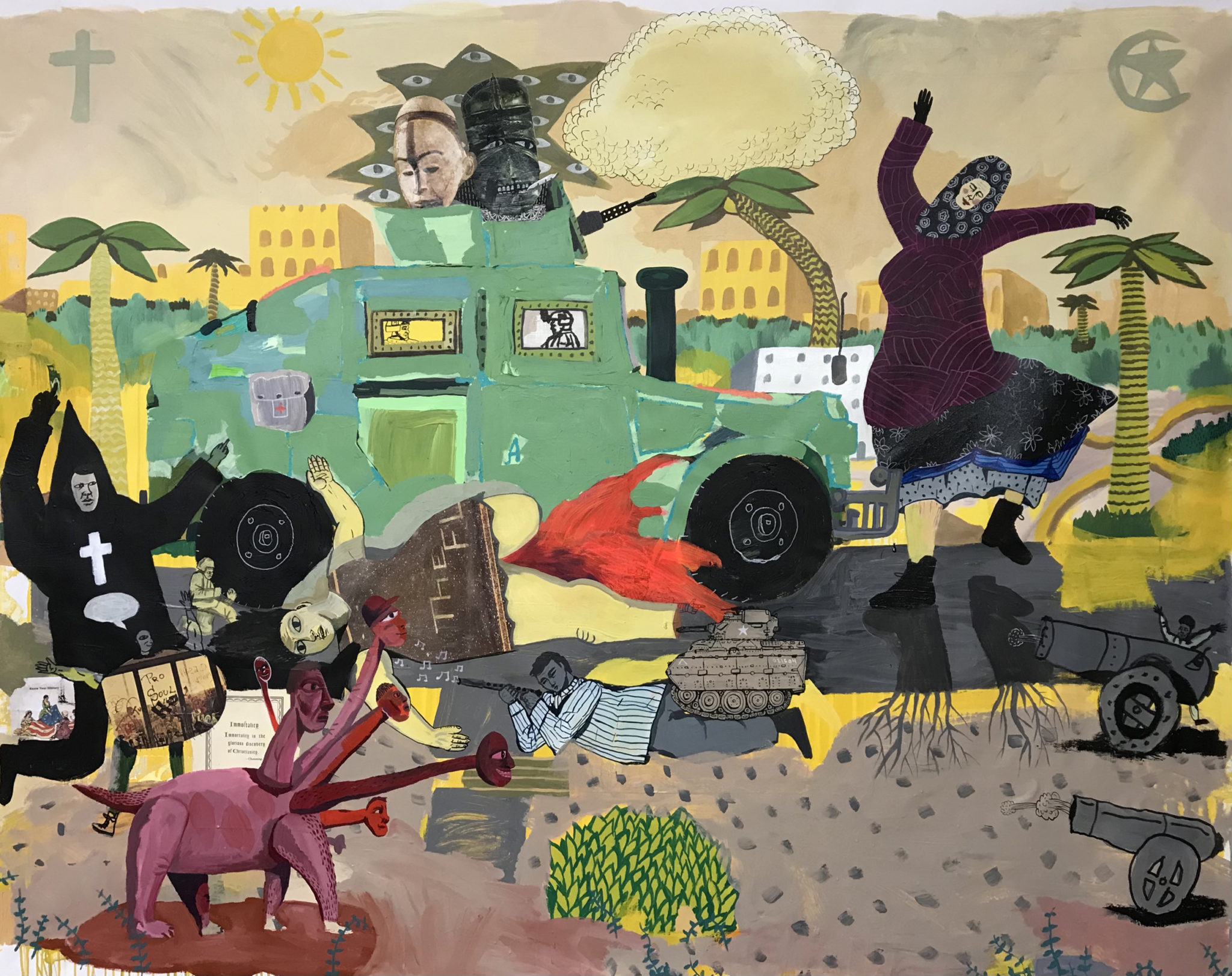 Painting with people and military equipment