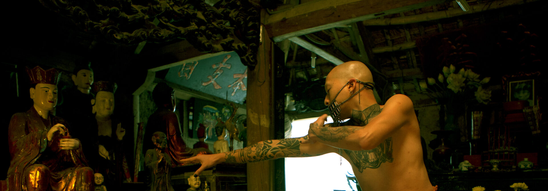 Photo of a person performing with a partial mask