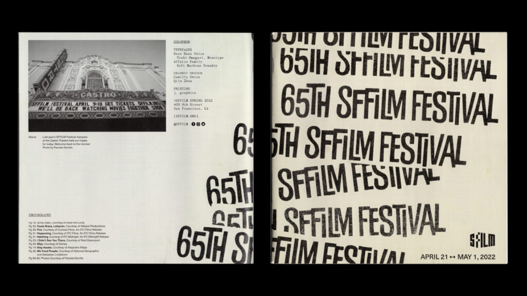 A pamphlet with text reading SF Film Festival