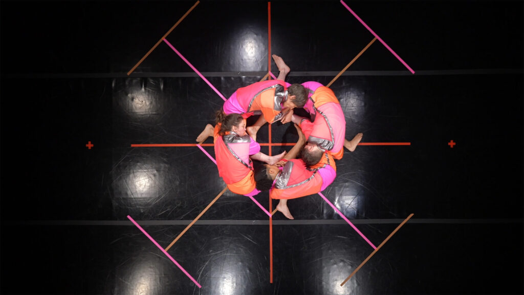 Aerial view of dancers performing on a stage