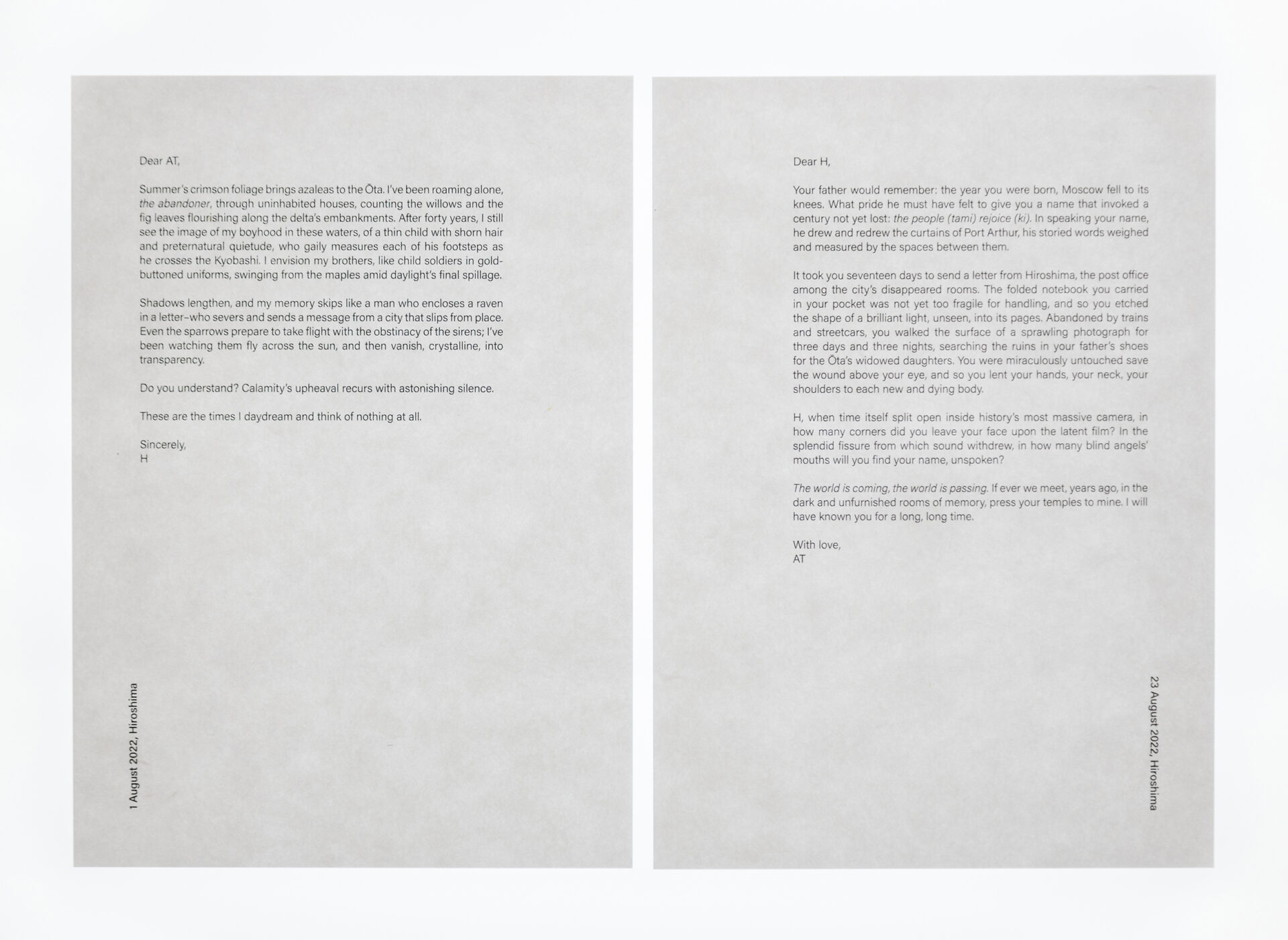 Two typed letters side-by-side