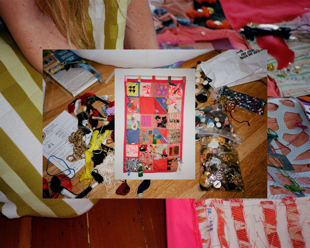 A digital collage of sewn and quilted objects